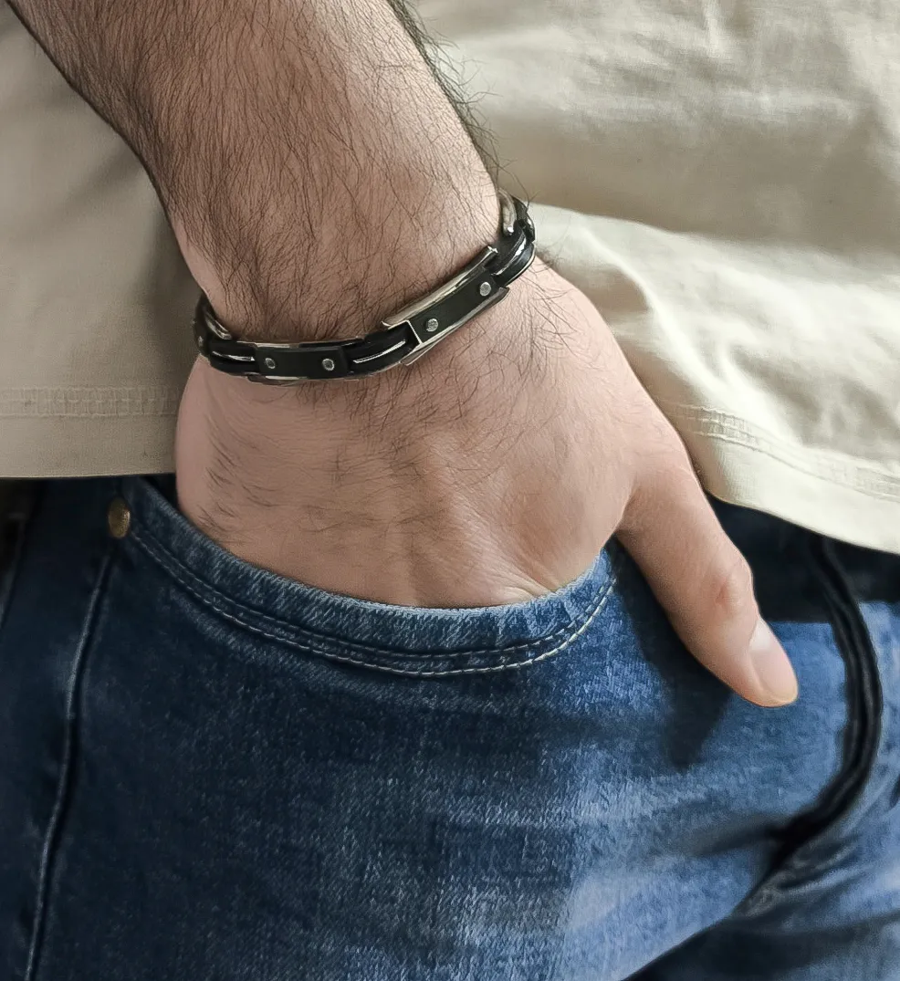 Aνδρικό βραχιόλι από ανοξείδωτο ατσάλι, με καουτσούκ, 22 εκατοστά,TRIBUTE, 0230367501